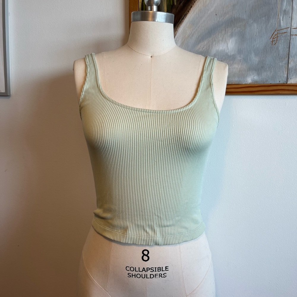 Dynamite Ribbed Square-Neck Tank in Light Sage